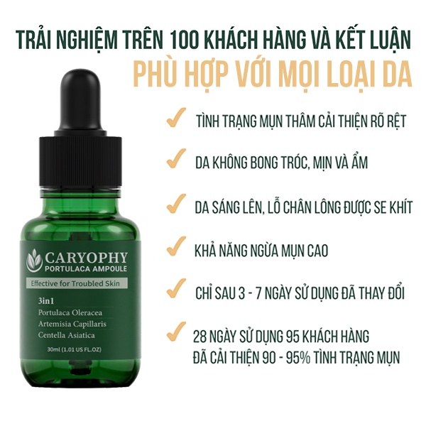 Serum rau má giảm mụn mờ thâm Caryophy Portulaca Ampoule 30ml