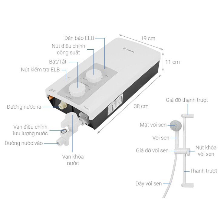 Máy Nước Nóng Panasonic DH-4RL1VW Công suất: 4500W Xuất xứ: Malaysia