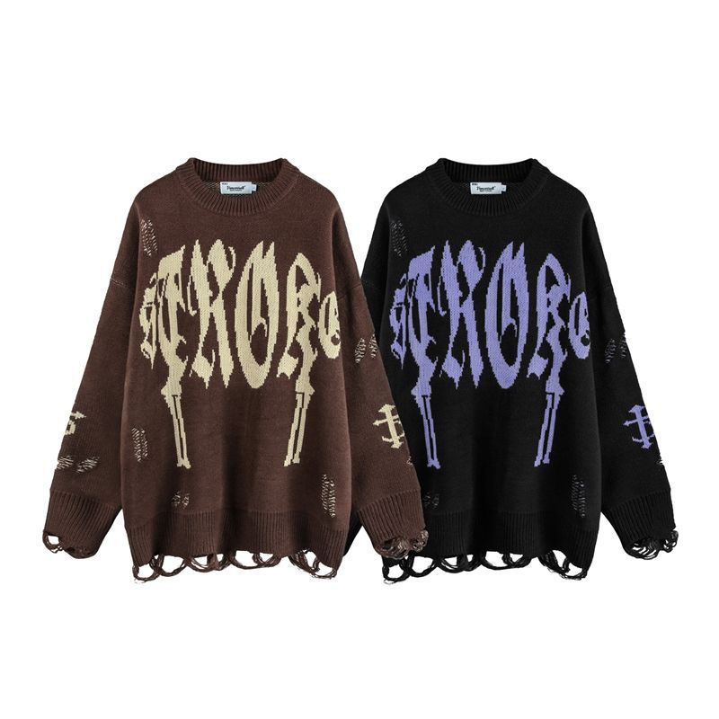 Áo Sweater Tay Dài Dáng Rộng Thiết Kế Rách Phong Cách Đường Phố Cho Nam Và Nữ