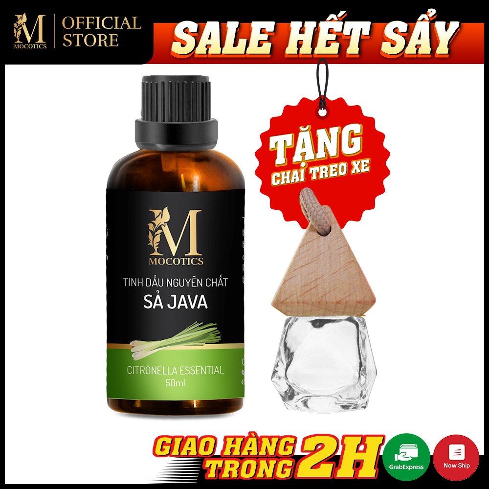 Tinh Dầu Sả Java Mocotics Chai 50ML | 100% Thiên Nhiên Nguyên Chất | Xông Thơm Phòng | Tặng lọ treo tinh dầu treo xe