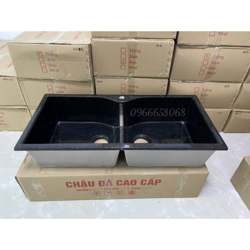Chậu rửa chén đá nhân tạo đen KT 98x48x22cm