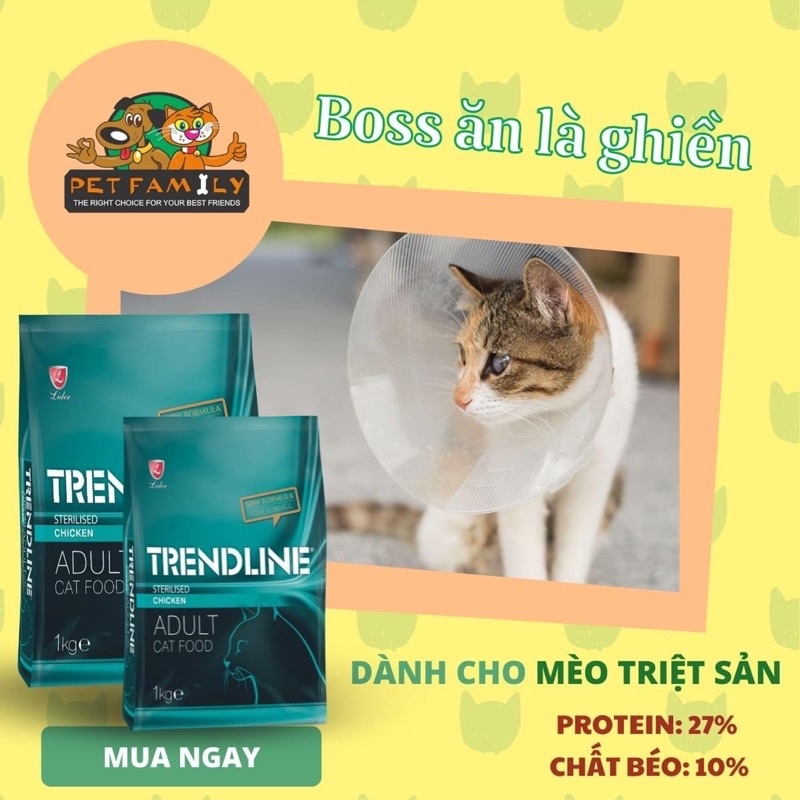 1kg - Thức ăn hạt cho mèo Trendline - thức ăn khô dành cho mèo con và mèo lớn, gà, cá hồi - Kitty Pet Shop BMT