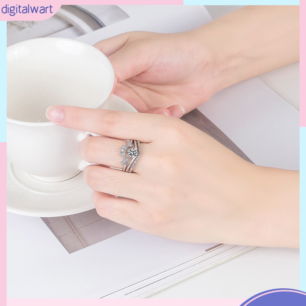 Nhẫn Mạ Bạc Hình Vương Miện 3 Trong 1 Thời Trang Cho Nữ