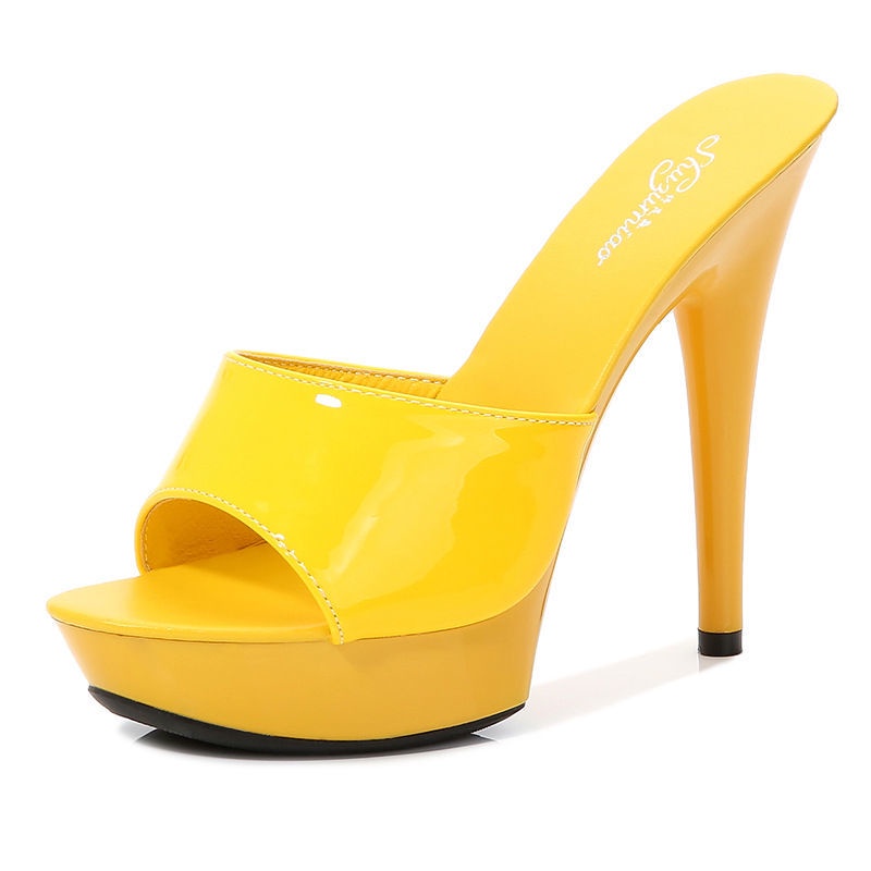 Dép Cao Gót 13CM Bằng Da Bóng Hở Mũi Quyến Rũ Dễ Phối Đồ Thời Trang Cho Nữ