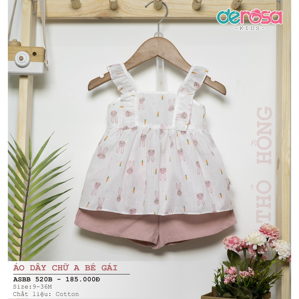 Bộ quần áo cho bé DEROSA KIDS thiết kế vai bèo cho bé gái 9 - 36 tháng ASBB520B