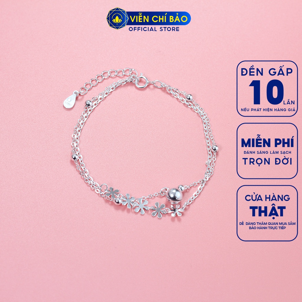 Lắc tay hoa hai dây mix chuông chất liệu bạc 925 thời trang phụ kiện trang sức nữ Viễn Chí Bảo L400727