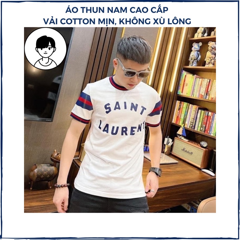 áo thun nam, áo phông nam cổ tròn phối in chữ form dáng chuẩn vải cotton mát mịn thoáng không xù lông