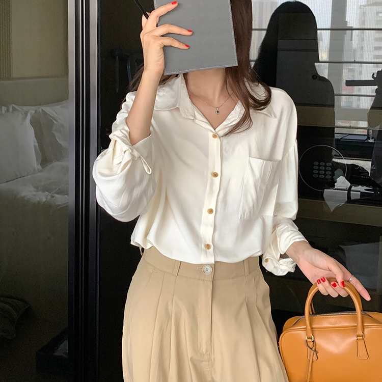 Áo Sơ Mi Dáng Rộng Màu Trơn Thời Trang 54335