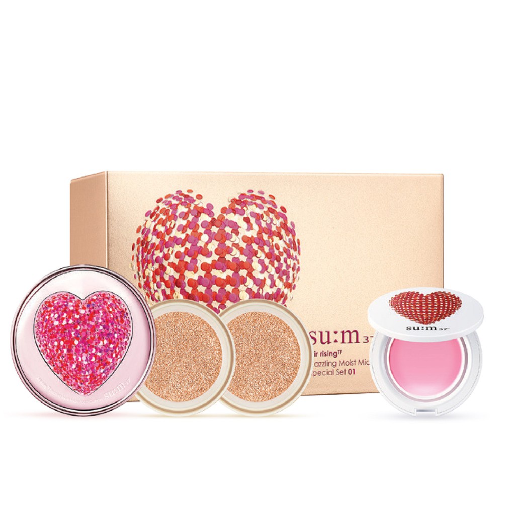 [Phiên bản đặc biệt]Bộ phấn nước dưỡng ẩm da khô Su:m37 Air Rising TFDazzling Moist Micro Foam Cushion Heart Edition 15g