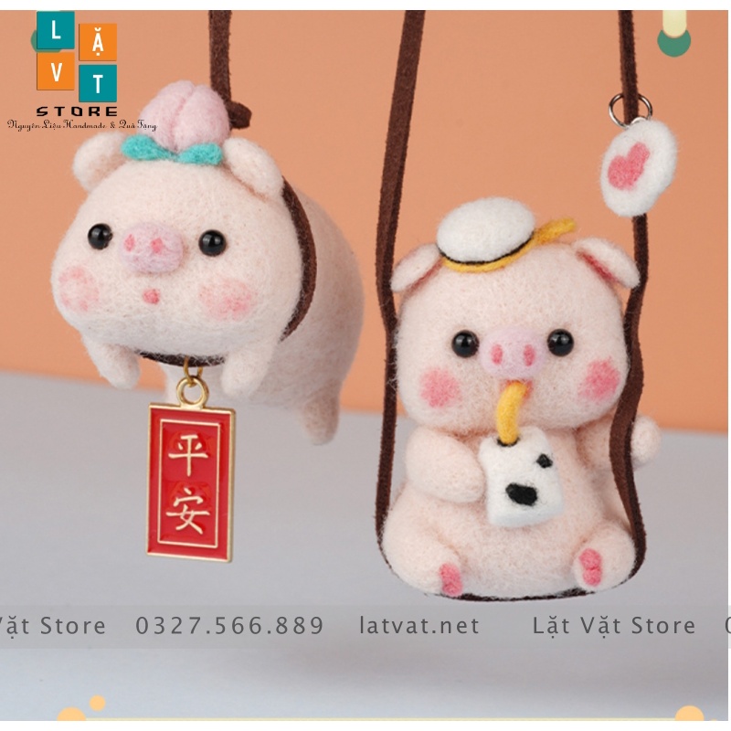 Bộ kit len chọc Heo Hớn Hở có hướng dẫn, món quà handmade đơn giản, quà tặng dễ thương, needle felting Pig