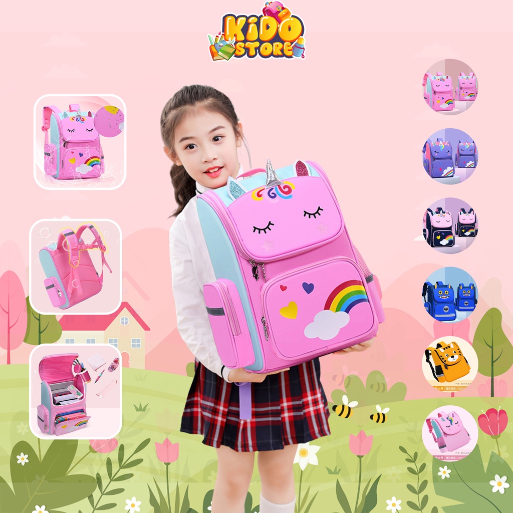 Balo chống gù, cặp đi học cho học sinh tiểu học bé trai, bé gái chống thấm nước siêu bền, siêu đẹp KDB15