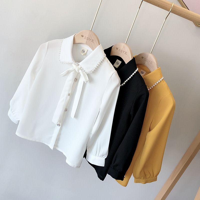 Áo Sơ Mi Voan Đính Nơ Phong Cách Hàn Quốc Dành Cho Bé Gái