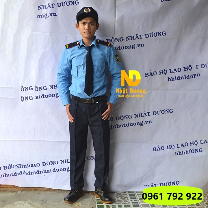 Áo đồng phục bảo vệ dài tay DT02 màu xanh vải si thô theo thông tư 08 kèm phụ kiện