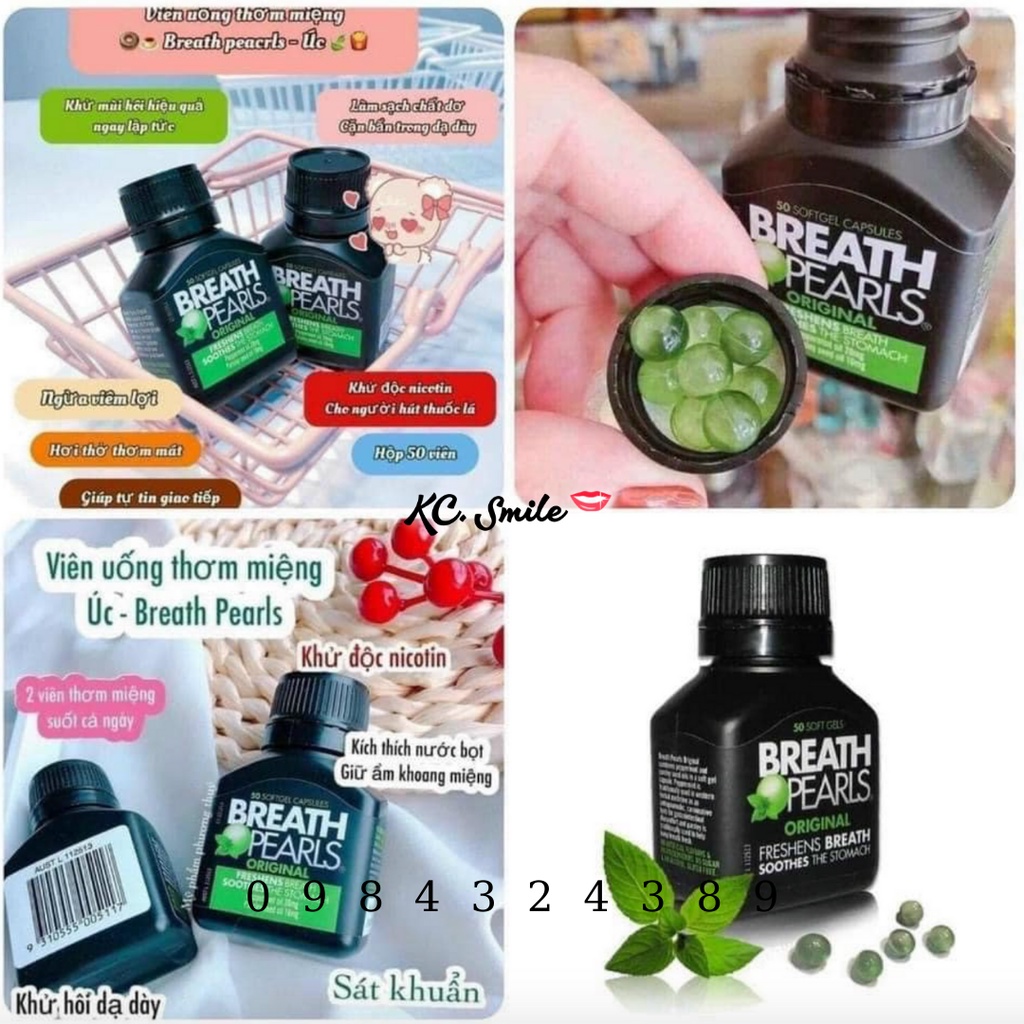 Viên uống thơm miệng Breath Pearls Úc 50 Viên -  Giảm hôi miệng, cho hơi thở thơm tho và răng chắc khoẻ