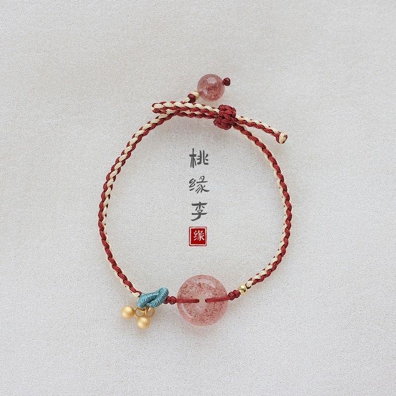 [New Summer] strawberry Crystal natural safety buckle bracelet hand-woven lucky hand color matching ins female trendy gift peach blossom | BigBuy360 - bigbuy360.vn