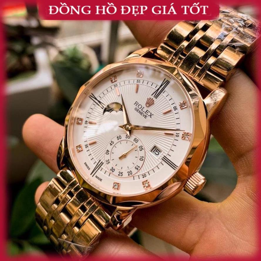 Đồng hồ Nam Ro-lex 6kim trăng sao dây kim loại WACH