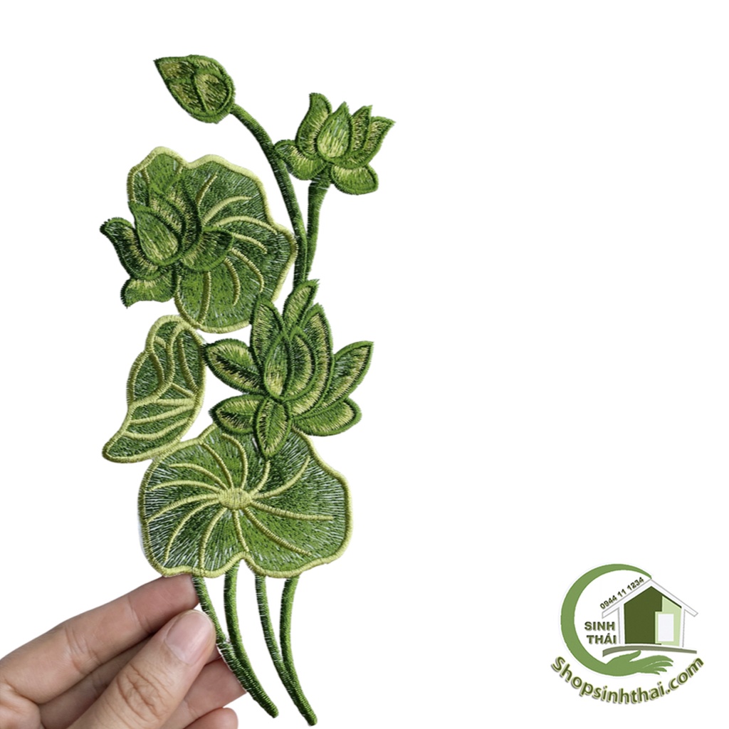 Miếng dán ủi quần áo hình hoa sen màu xanh lá - dán ủi vải thêu có sẵn keo
