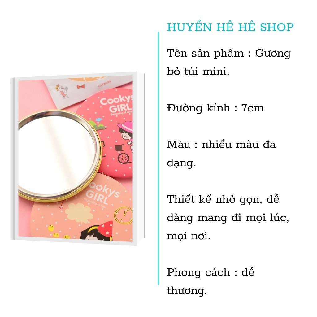 Gương Mini Cầm Tay Đáng Yêu, Gương tròn bỏ túi tiện dụng HH03