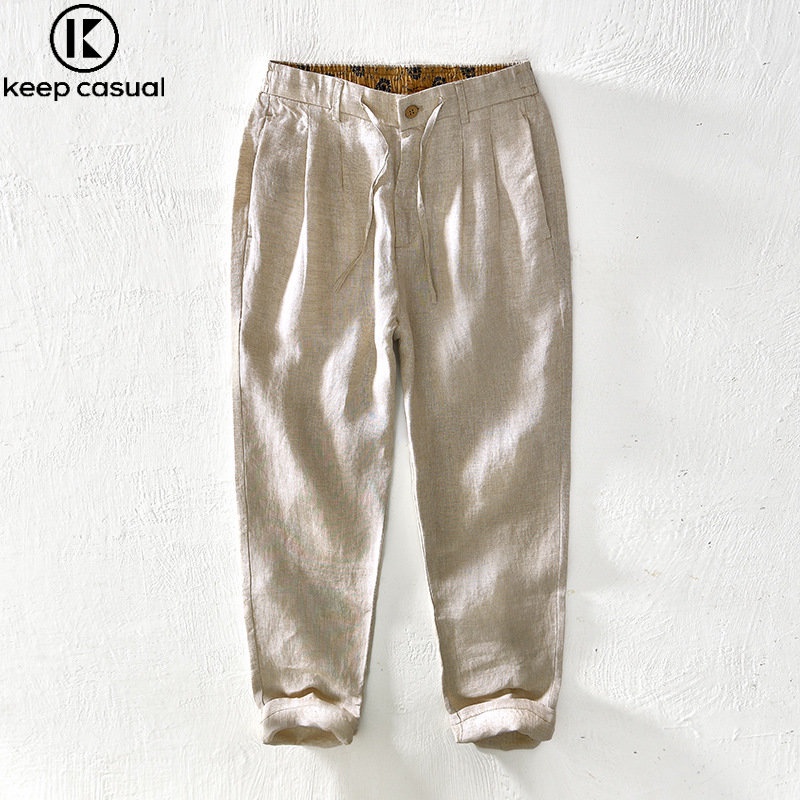 Quần Dài Vải Lanh Cotton Dáng Suông Rộng Co Giãn Màu Trơn Thời Trang Cho Nam