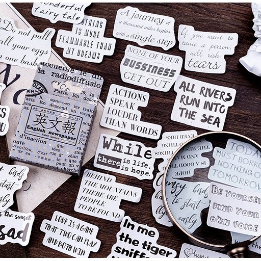 Hộp 46 miếng sticker mẫu báo trắng đen newspaper