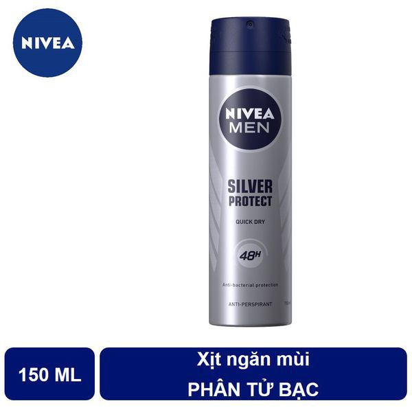 Xịt ngăn mùi Nivea Men Silver Protect 150ml phân tử bạc ngăn khuẩn gây mùi vượt trội