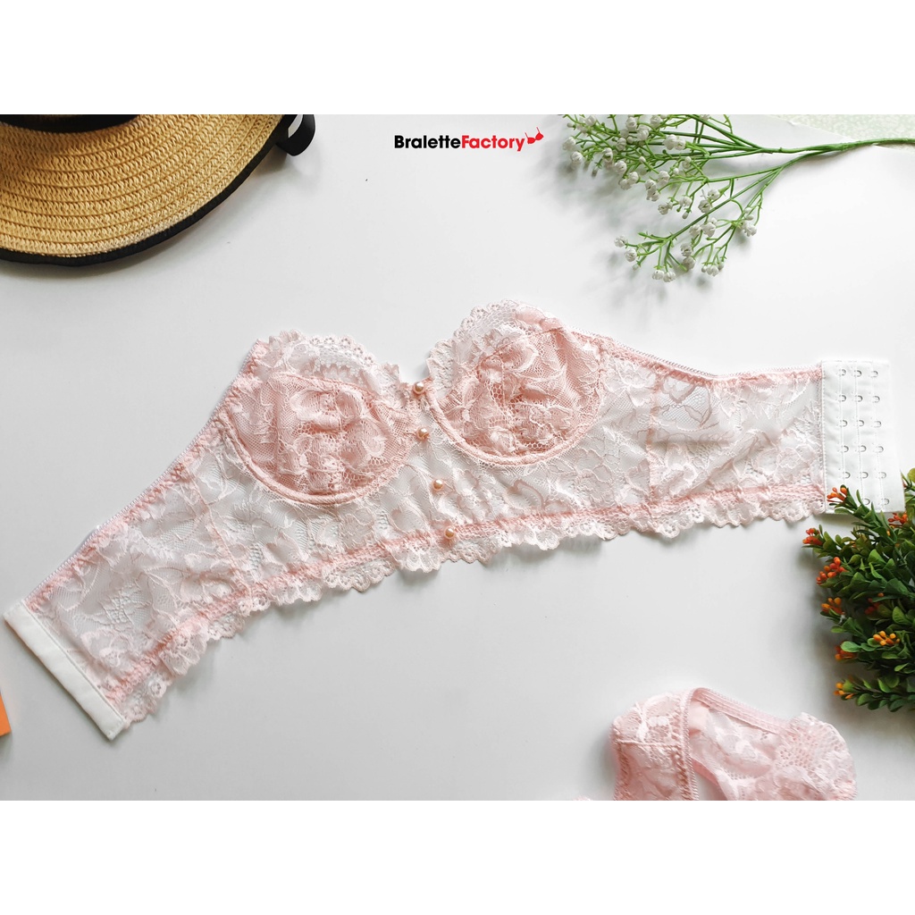 Bộ Bralette croptop ren xinh xắn màu hồng, siêu mềm mịn, thoải mái cùng quần lọt khe  N10