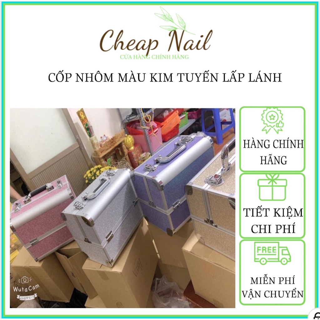 Cốp đựng đồ trang điểm, cốp nhôm nhũ kim tuyến đựng đồ nail phun xăm