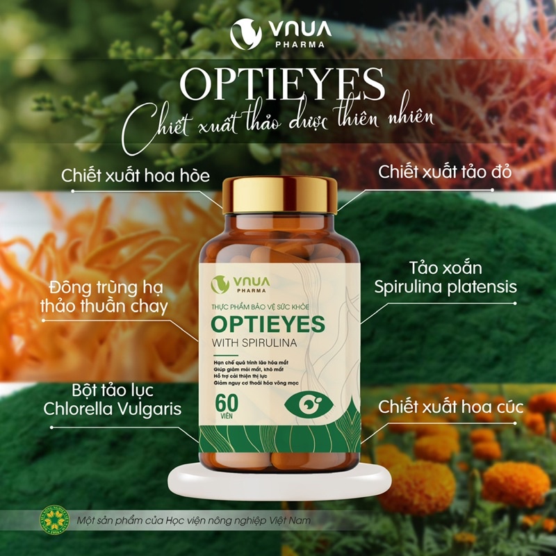 Viên Uống Bổ Mắt OPTIEYES With Spirulina VNUA Pharma Cải Thiện Thị Lực, Giảm Nhức Mỏi Mắt Sau 2 Tuần Sử Dụng (60 viên)