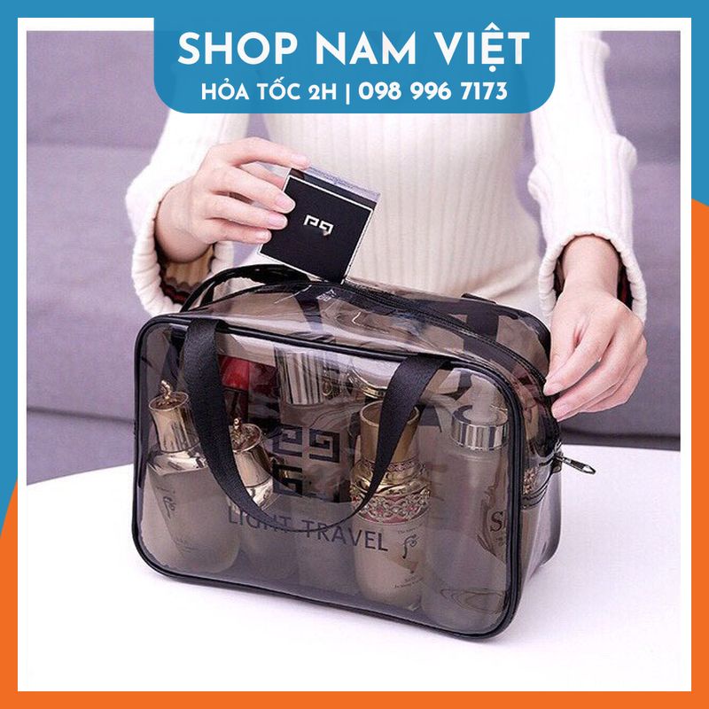 Bộ 3 Túi Du Lịch Đựng Mỹ Phẩm Trong Suốt Có Quai Xách, Có Thể Gấp Gọn