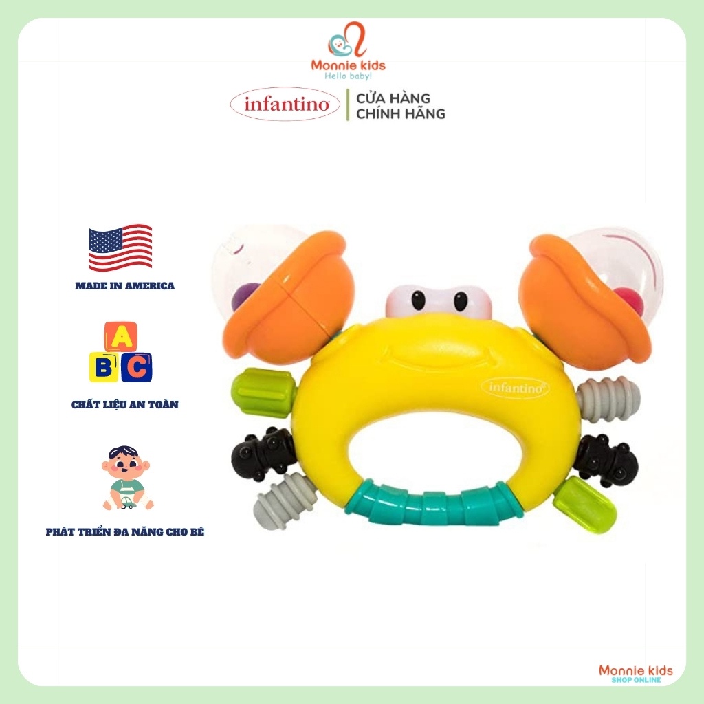 Đồ chơi xúc xắc gặm nướu cho bé Infantino cua biển, lúc lắc cao cấp an toàn 3m+, Monnie Kids