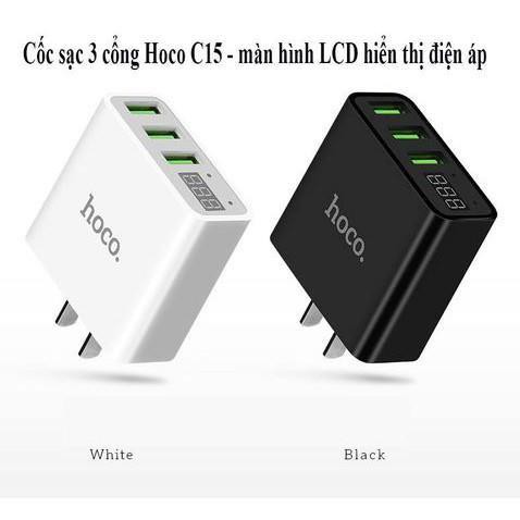 Cóc sạc HOCO C15 3 CỔNG có màn hình LCD