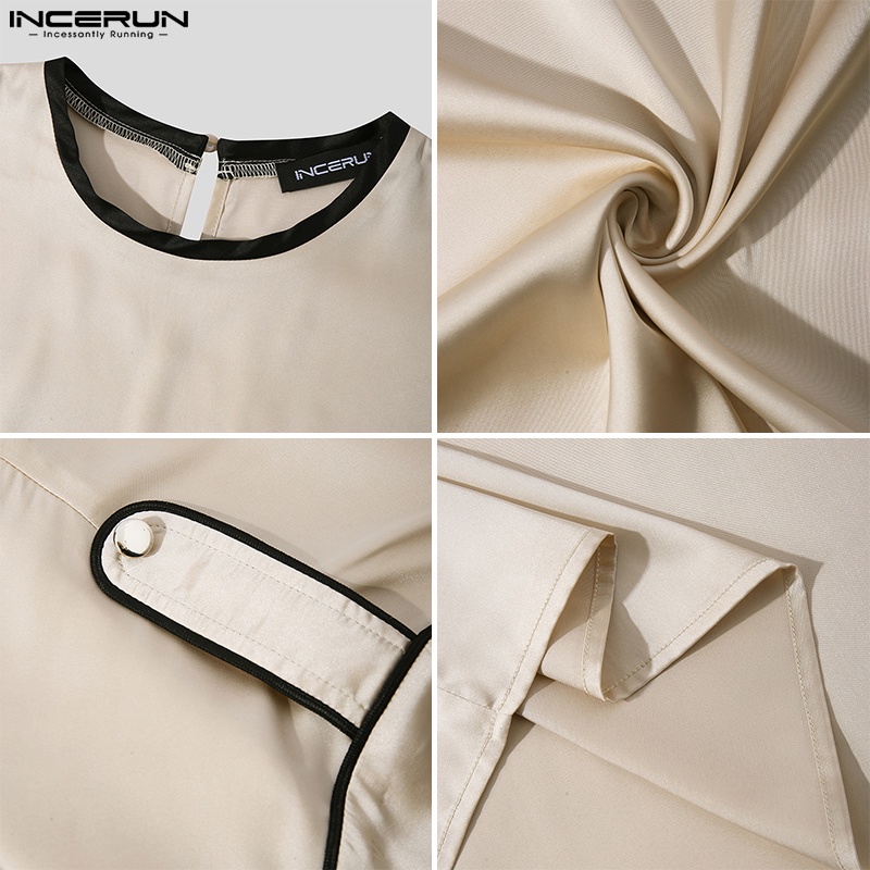 Áo thun INCERUN tay ngắn cổ tròn màu sắc tương phản thời trang cho nam
