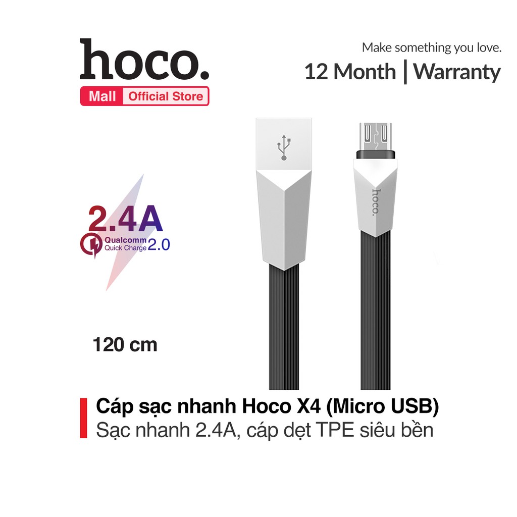 Cáp sạc Micro USB Hoco X4 hỗ trợ sạc nhanh dài 1.2m cho Smart phone Table