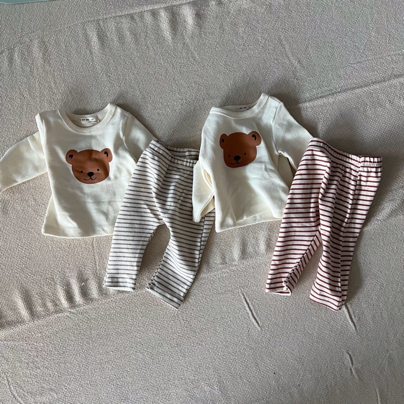 Bộ gấu chất cotton dày dặn cho bé Hàn Quốc
