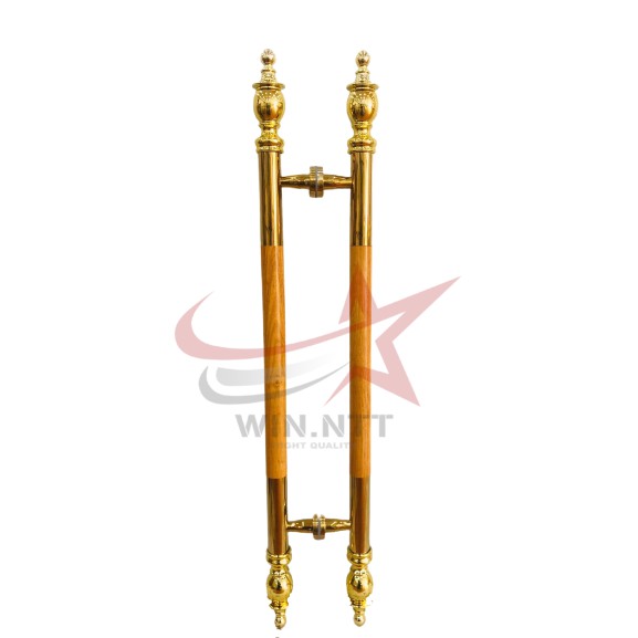 Tay Nắm Cửa Kính Cường Lực, Cửa Nhôm - Nắm Cửa Vàng Đầu Đèn Thân Gỗ.