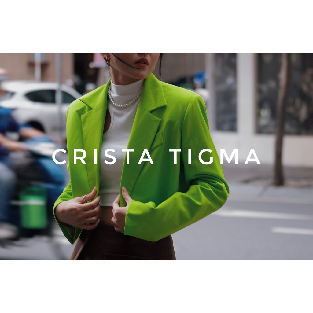 Blazer ngắn 2 lớp Xanh Neon Chuối Crista Tigma có độn vai