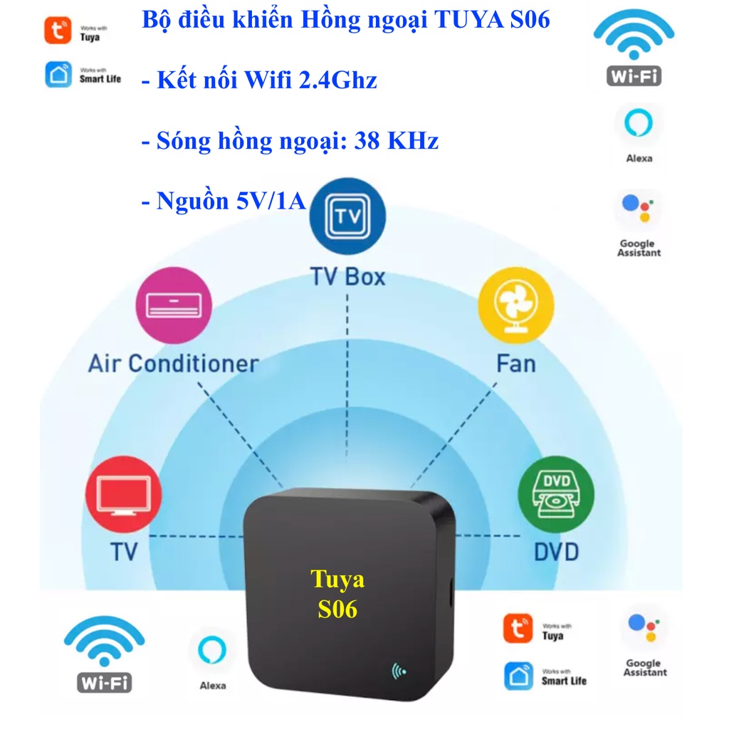 Bộ điều khiển Hồng ngoại IR thuộc Hệ sinh thái Tuya (Tuya Wifi IR), dùng App Smart Life/ Tuya.