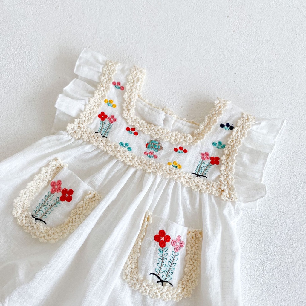 Đầm Công Chúa Không Tay Chất Liệu Cotton Thoáng Khí In Họa Tiết Hoa Dễ Thương Thời Trang Mùa Hè Cho Bé Gái 0-3 Tuổi