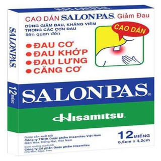 Cao dán Salonpas giảm đau - Hộp 12 miếng (6,5 x 4,2 cm)