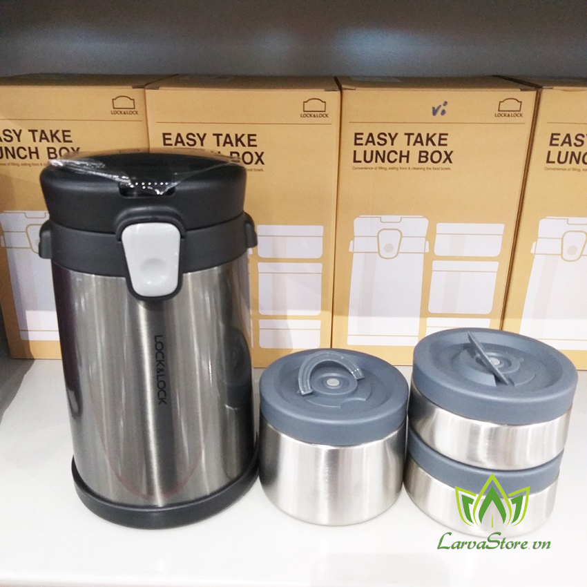 Bộ Hộp Cơm Giữ Nhiệt Easy Take Lunch Box Lock&amp;Lock LHC8034 2 Lít Màu Xám Kèm Túi