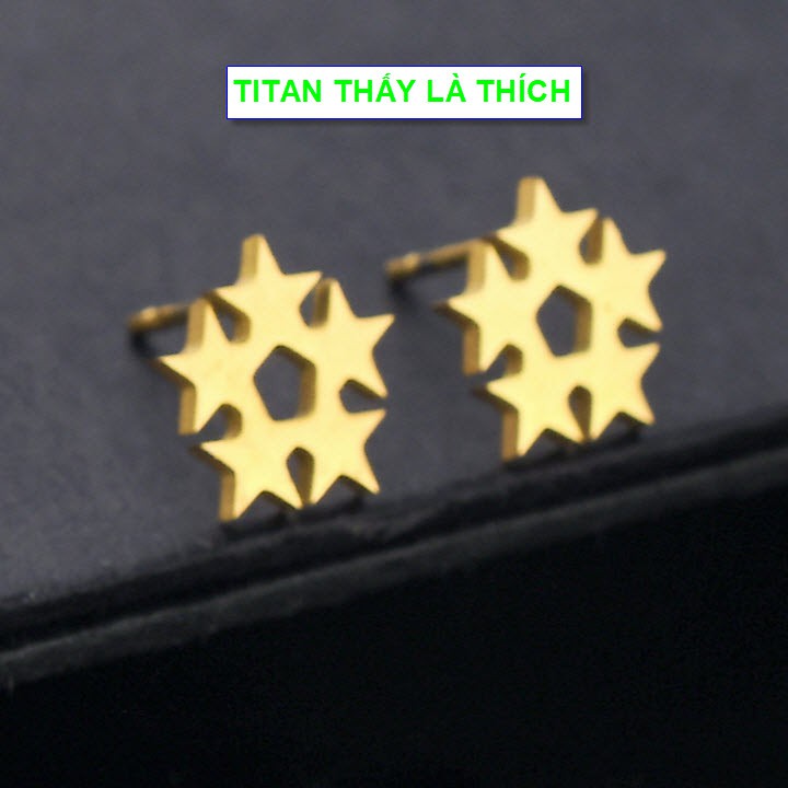 Bông tai ngôi sao nữ titan thời trang - Hàng titan vàng 18k sáng bóng đẹp - Cam kết 1 đổi 1 nếu đen và gỉ sét