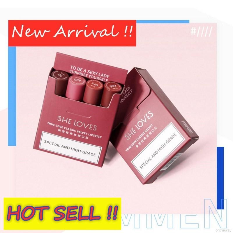 ✨4 Colors Matte Velvet Lipsticks Easy To Colors Lipgloss-Set Cigarette Case Lip Set