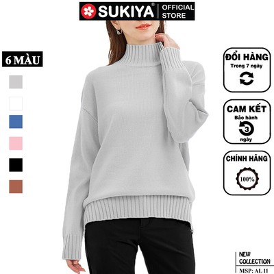 Áo Len Nữ Cổ Lọ SUKIYA Kiều Dáng Rộng Hàn Quốc Chất Len Dày Dăn Mềm Mại AL11