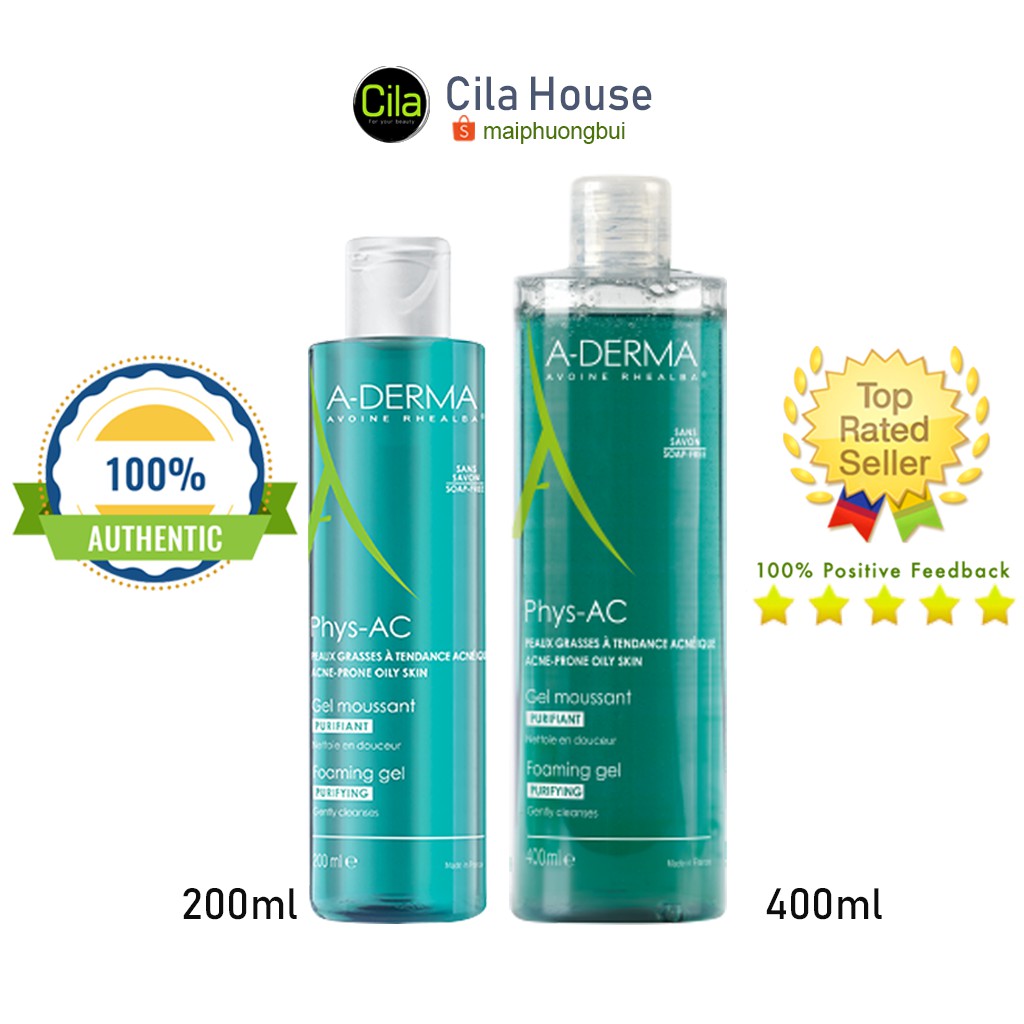 Sữa rửa mặt Aderma Phys-AC Gel dành cho da dầu, mụn, nhạy cảm - Cila House