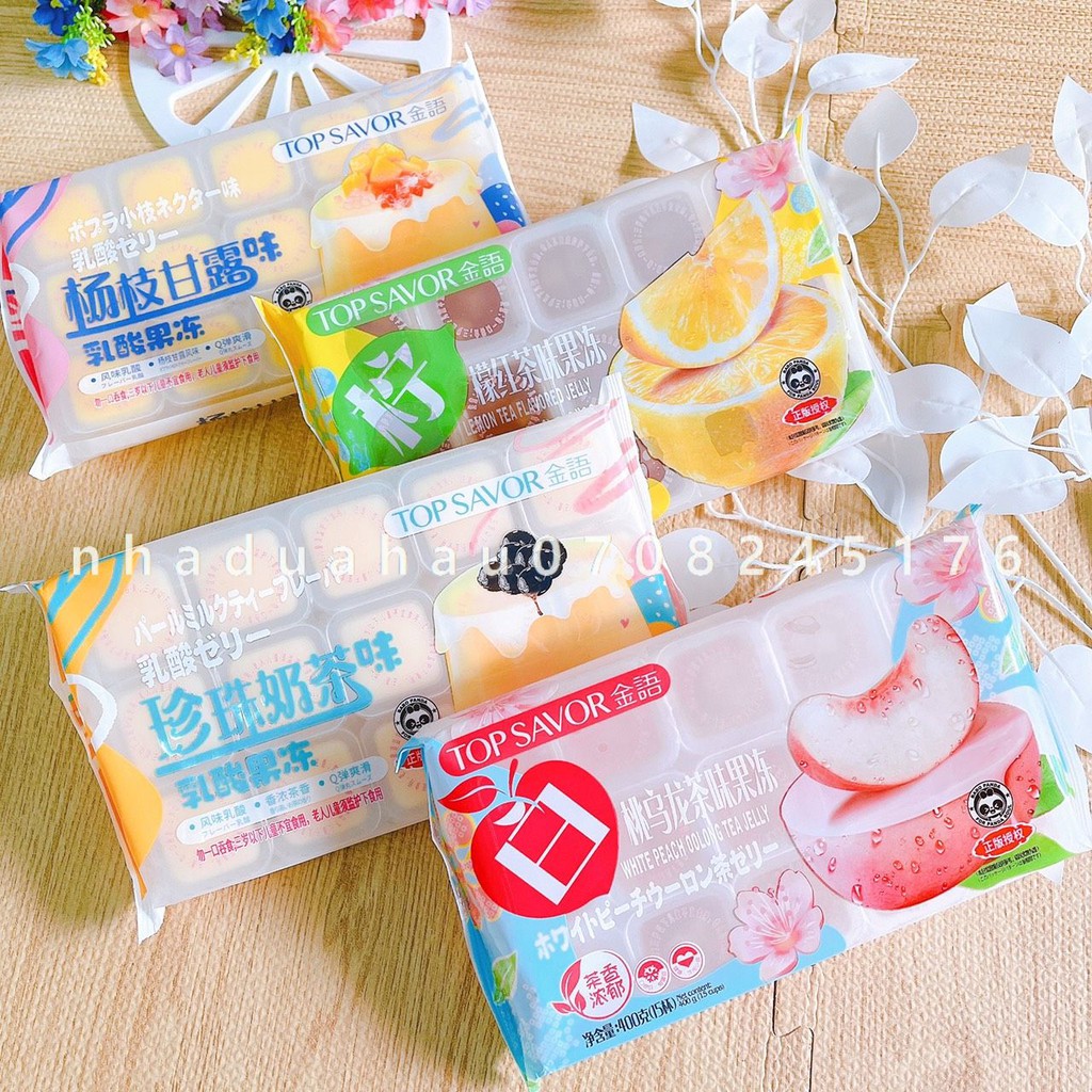 Thạch pudding flan vị trà sữa/ trà đào/ trà chanh/ trà xoài Top Savor Hongkong gói gồm 15 viên 400g