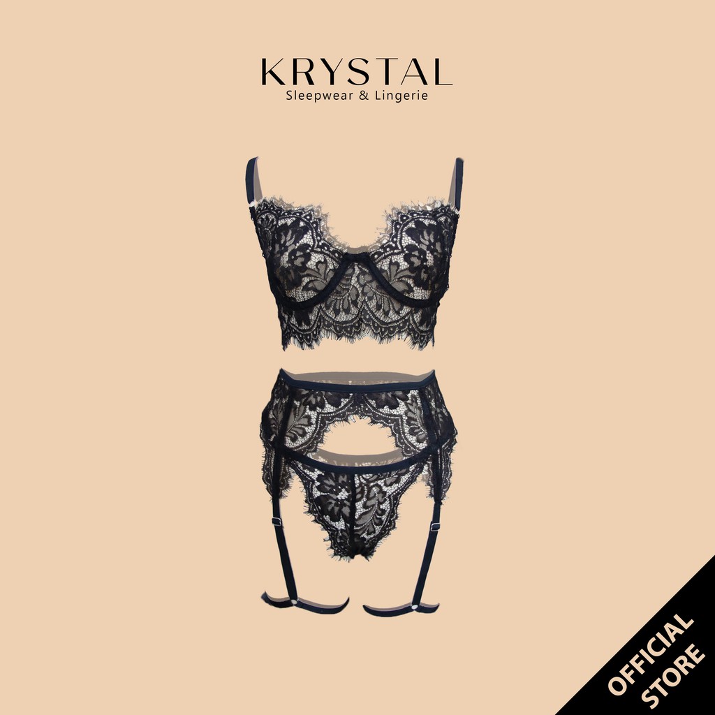 Bộ đồ lót ren có gọng không mút màu Đen sexy gợi cảm KRYSTAL Bralette KB42