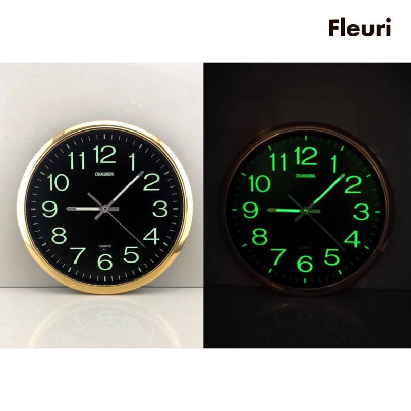 [Fleurir] Đồng Hồ Treo Tường '' Dạ Quang Phát Sáng Trong Bóng Tối Không Ồn