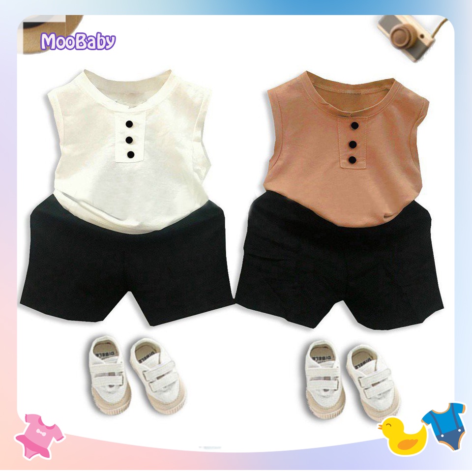 Bộ Ba Lỗ Cúc Bé Trai MOOBABY,Bộ Sát Nách Chất Cotton 4C Cao Cấp Cho Bé Từ 6-18Kg