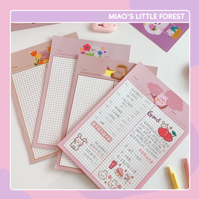 Giấy ghi bài MIAO'S LITTLE FOREST giấy take note kẻ ô khổ B5 ghi chép bài học layout hoạt hình cute MWP214