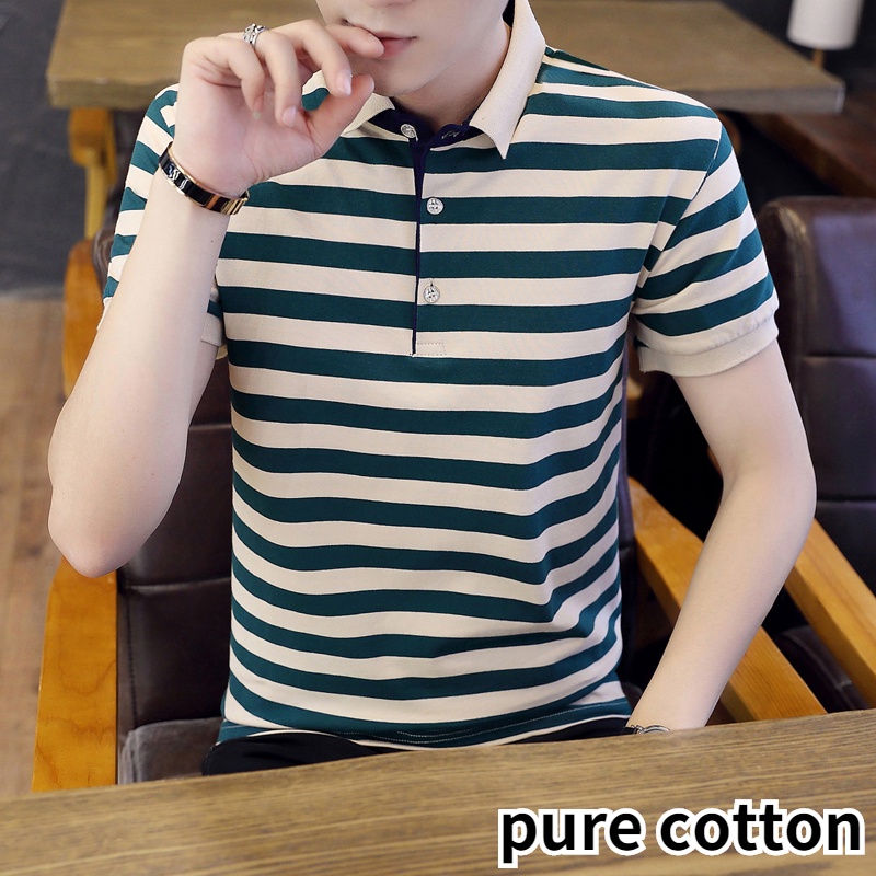[Hàng Có Sẵn] Áo Thun polo Tay Ngắn Kẻ Sọc baju lelaki lengan pendek Mùa Hè Cho Nam